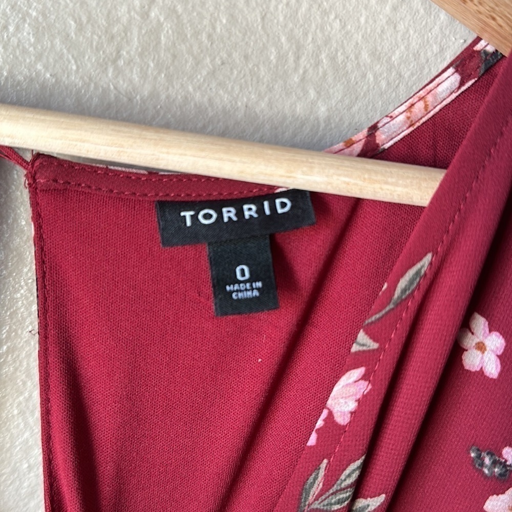 TORRID Red Floral Cold Shoulder Chiffon Wrap Dress - Picture 11 of 13